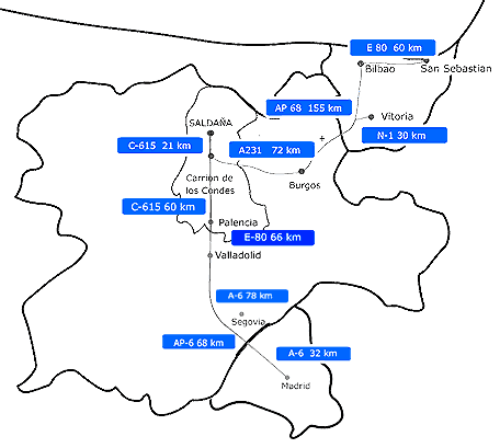 Acceso a la zona de Saldaa a travs de las distintas carreteras